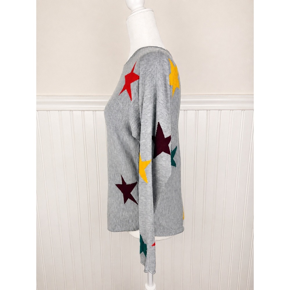 Rachel Zoe Gray Long Sleeve Star Pattern Knit Sweater - Picture 5 of 6